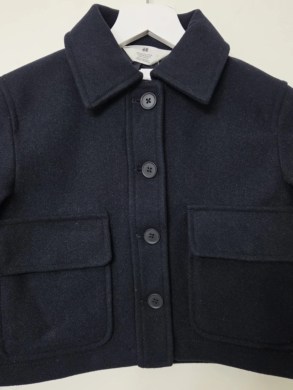 H&M Boys Black Cropped Button Front Wool Jacket Kids US 8